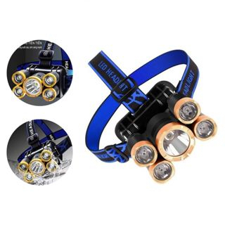 Đèn Pin Đội Đầu - Đèn Đi Săn 5 Bóng Led - Siêu Sáng -  Kèm 2 Pin, Dây Sạc, Dây Đội Đầu