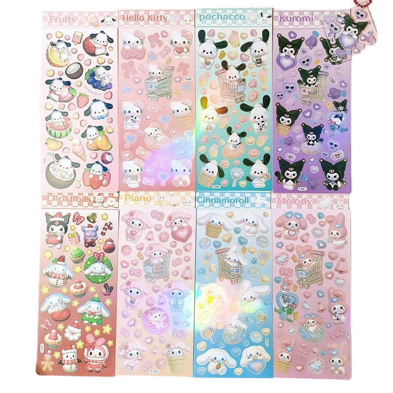 Zanmo tờ nhãn dán sticker hoạt hình sanrio nhân vật kuromi melody cinnamoroll pochacco 3D bằng laser có video