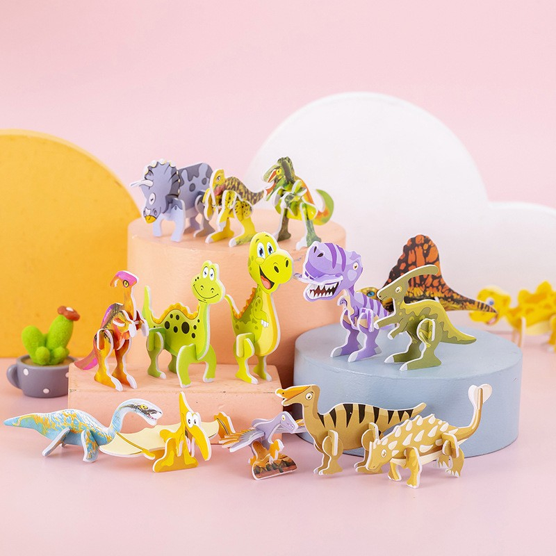 Đồ chơi lắp ghép mô hình 3D giấy khủng long, máy bay, pokemon xe cho bé