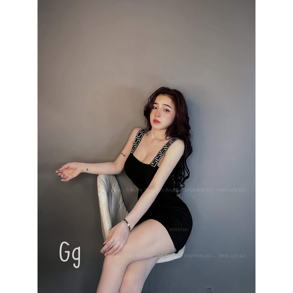 Đầm body nữ thun gân dáng ngắn kiểu 2 dây bản vai trơn xinh xắn