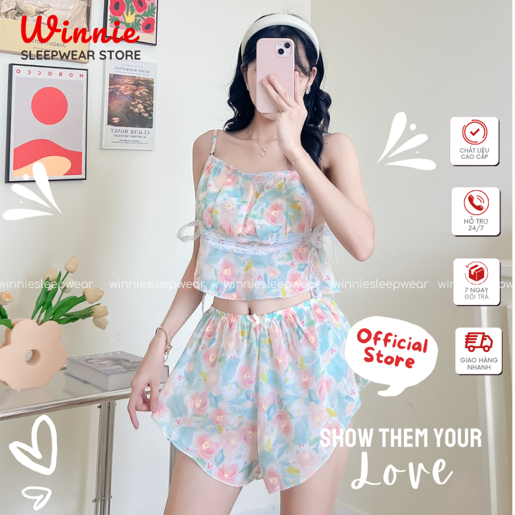 Bộ Đồ Ngủ, Bộ Mặc Nhà 2 Dây Dáng Áo Croptop, May 2 Lớp, Vải Voan Hàn Mềm Mịn Gợi Cảm, Sexy Thoải Mái BNSELV189