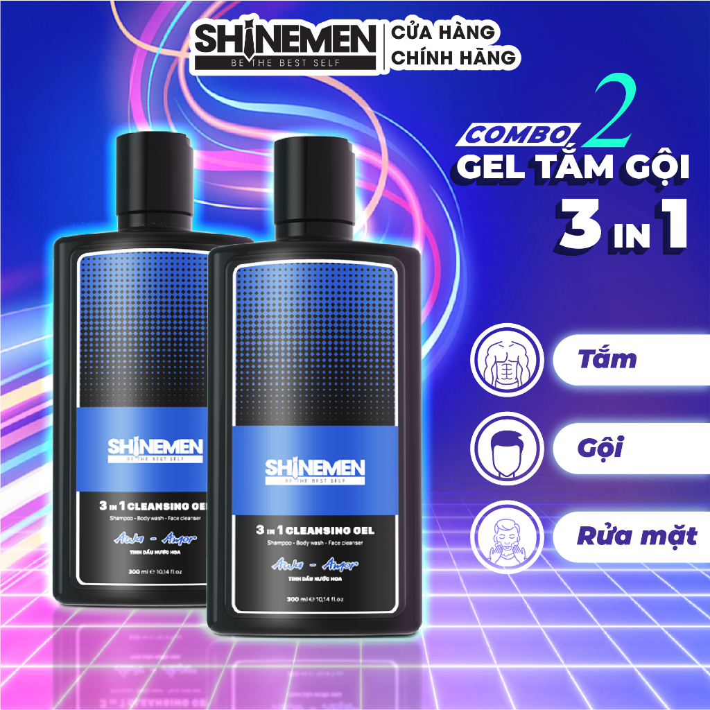 [Combo 2 Chai] Sữa Tắm Gội Và Rửa Mặt 3 In 1 Cho Nam Shinemen Hương Nước Hoa Awa - Amor Con Gái Gấc Mê Chai 300Ml X 2 Chai