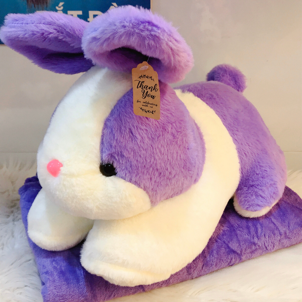 Bộ Chăn Gối Văn Phòng 3 trong 1 Thỏ Con Màu Tím Siêu Đáng Yêu Cute - Gấu Bông Có Mền Bên Trong