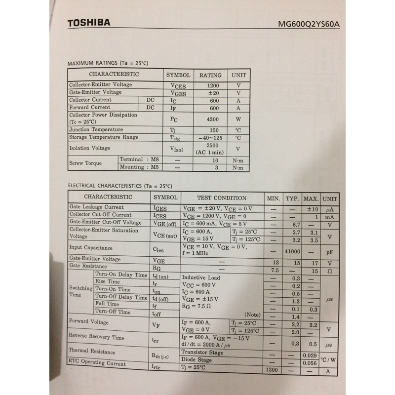 IGBT Module MG600Q2YS60A  tháo máy