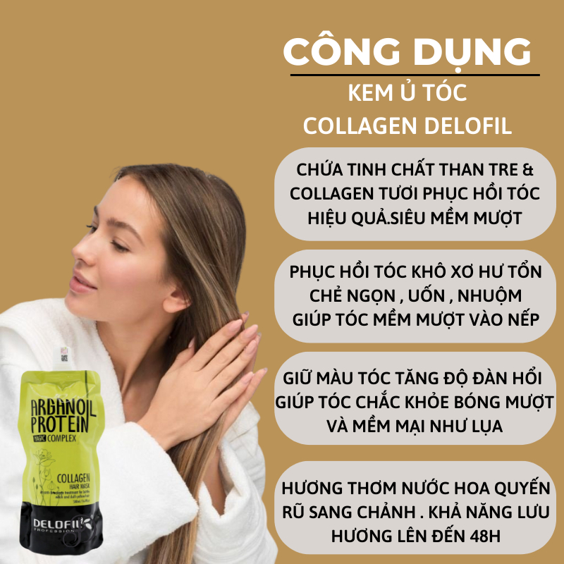 Kem Ủ Tóc Collagen DELOFIL 500ML Phục Hồi Tóc Khô Xơ Hư Tổn Hương Nước Hoa | Centella.official