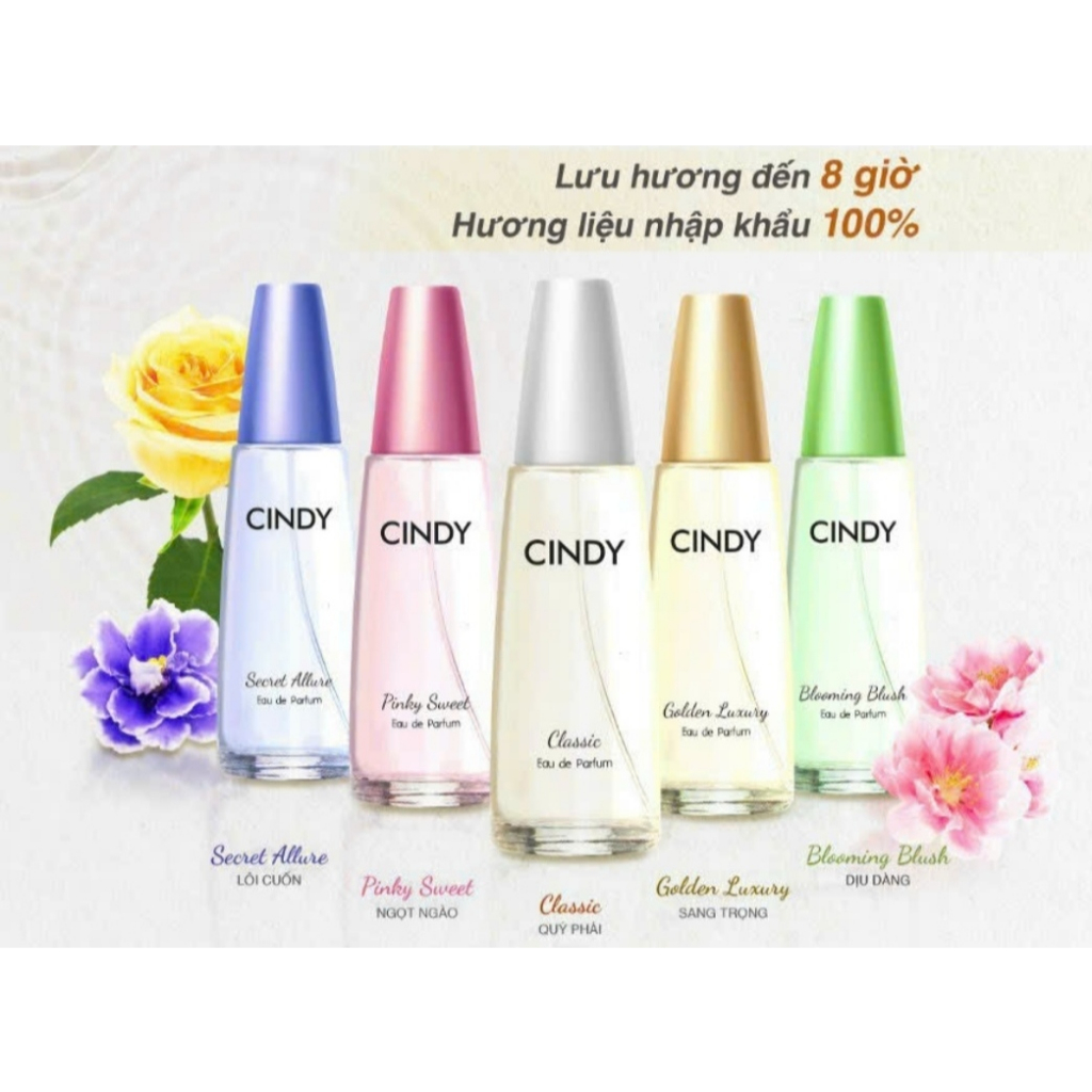 NƯỚC HOA CINDY 5 MÙI HƯƠNG NGỌT NGÀO, DỊU DÀNG, LÔI CUỐN, SANG TRỌNG, QUÝ PHÁI 50ML.