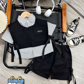 [10-30kg] Sét bộ sơ mi kẻ 3ct kèm áo gile và quần kaki túi hộp sành điệu đỉnh của đỉnh cho bé trai