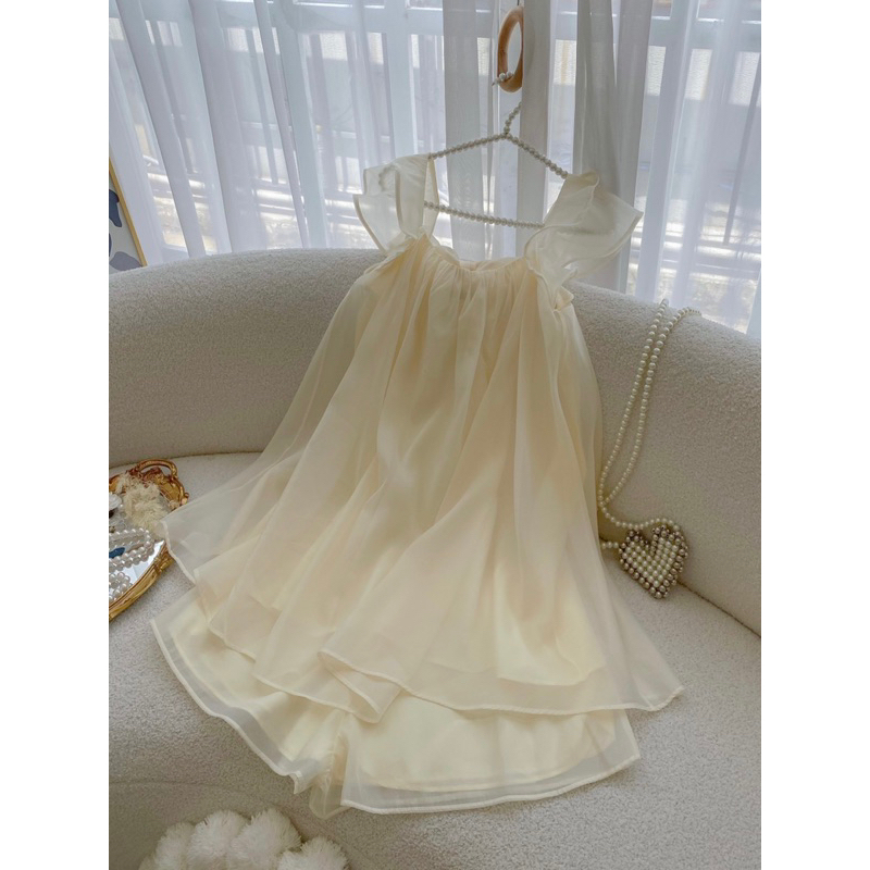 Set voan tơ thiết kế áo babydoll tay tiên