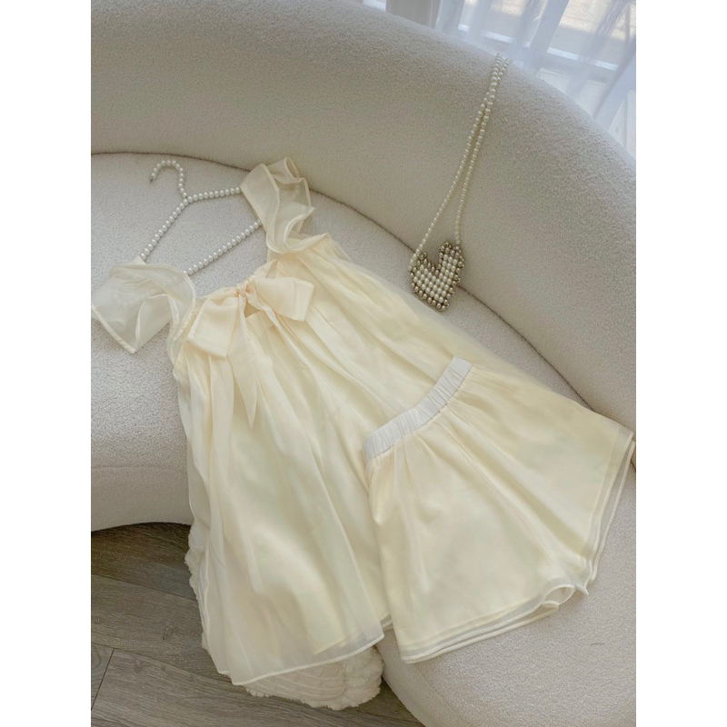 Set voan tơ thiết kế áo babydoll tay tiên