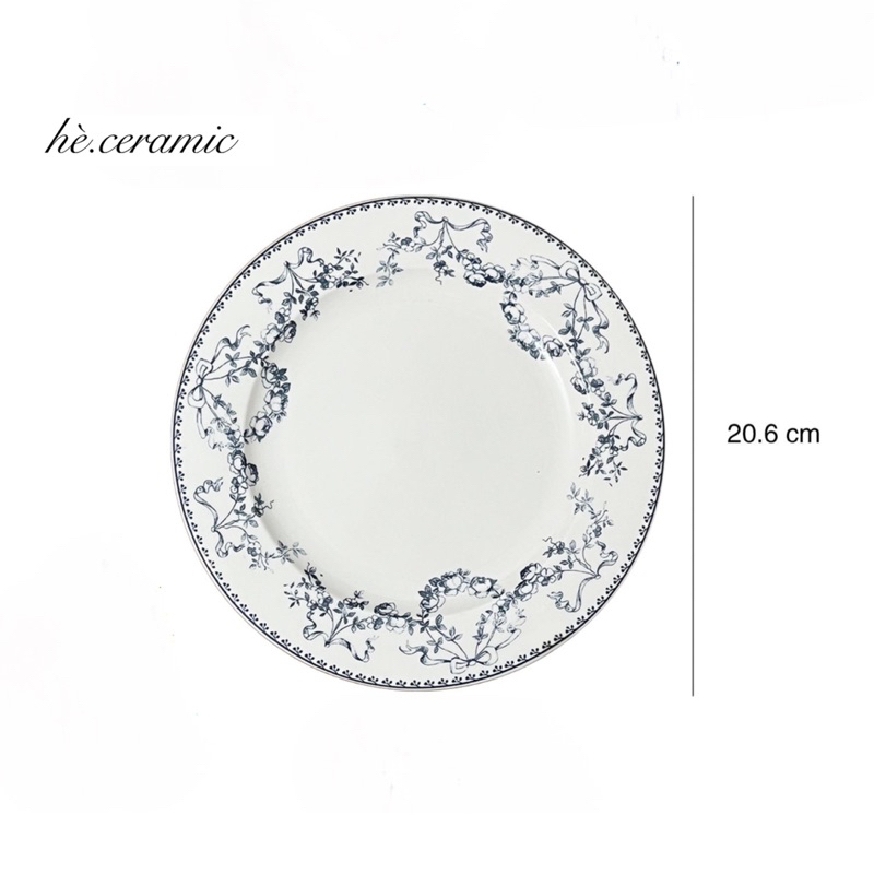 HÈ.CERAMIC / Dĩa viền hoa lam vintage LAM plates. Dĩa viền hoa nhẹ nhàng vintage. Dĩa bánh đồng quê.