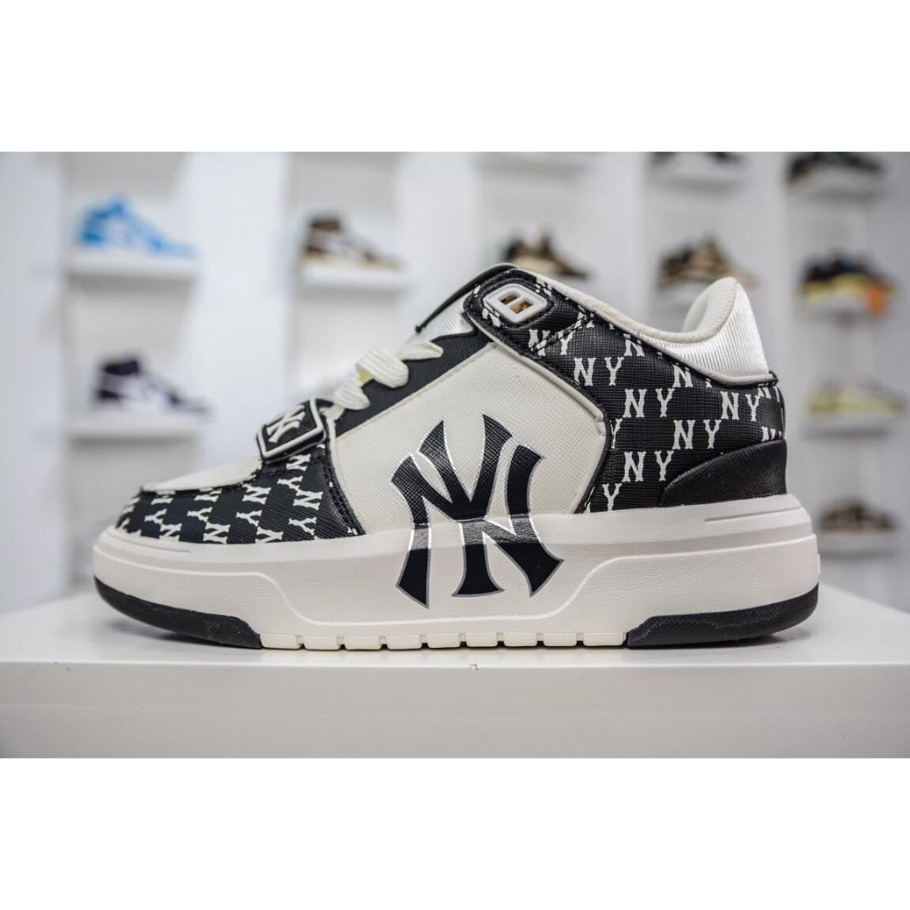 Giày Thể Thao MLB Chunky Liner New York Đen Trắng in chữ NY đen bản dán , giày LINER NY Đen trắng2023 SC
