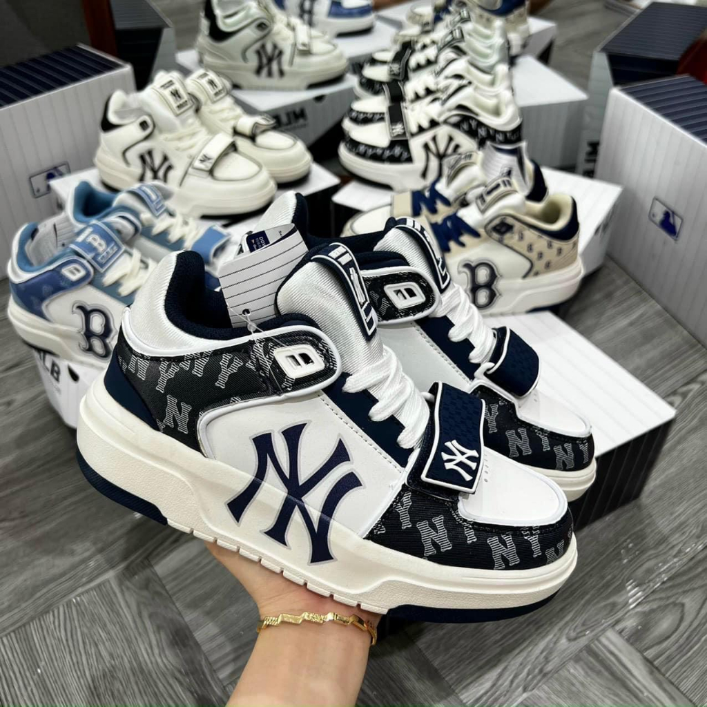 Giày Thể Thao MLB Chunky Liner New York Đen Trắng in chữ NY đen bản dán , giày LINER NY Đen trắng2023 SC
