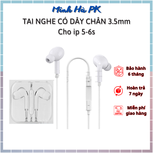 Tai nghe dây bluetooth núm cao su sang chảnh chân 3.5mm cho máy từ 5 - 6s