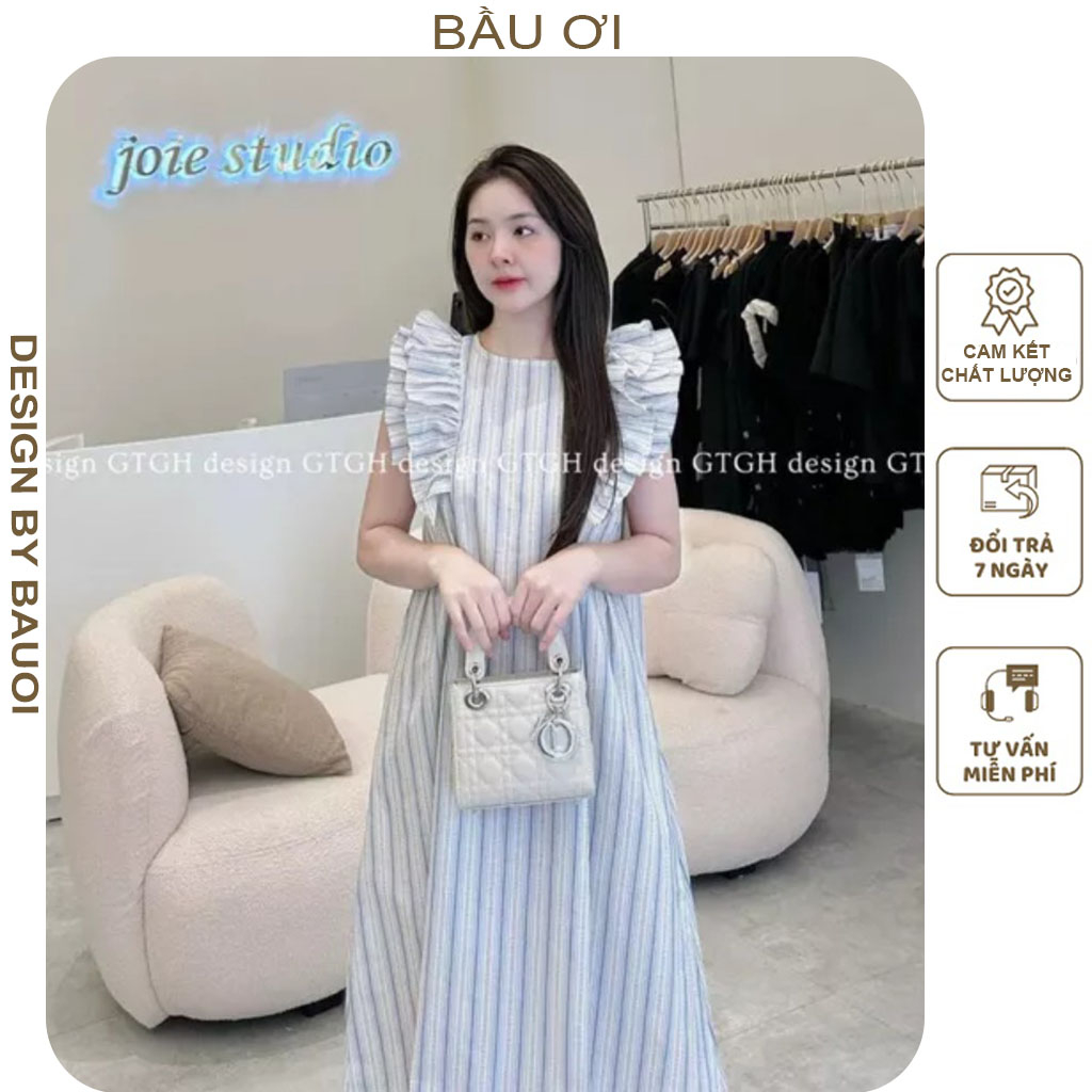 [V345] ĐẦM VÁY BẦU CÔNG SỞ MÙA HÈ KẺ SỌC DÁNG SUÔNG DÀI CHẤT MỀM MÁT - ĐẦM BẦU BABYDOLL HÀNG THIẾT KẾ FREESIZE