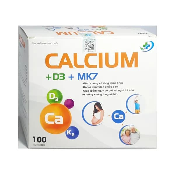 Viên uống Calcium D3 MK7 – Hộp 100 viên giúp xương răng chắc khỏe, ngừa loãng xương , còi xương