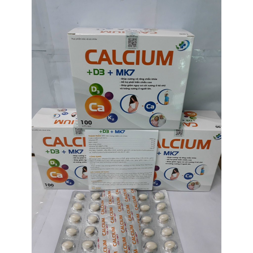 Viên uống Calcium D3 MK7 – Hộp 100 viên giúp xương răng chắc khỏe, ngừa loãng xương , còi xương