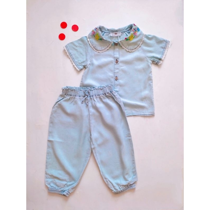 Bộ jean giấy Áo ngắn tay + quần jean jogger cho bé 11kg - 30kg