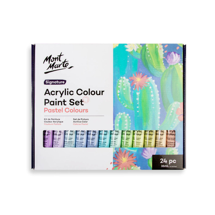 Bộ 24 Màu Acrylic Pastel Mont Marte 36ml MSCP2436 - Tặng Giấy Vẽ