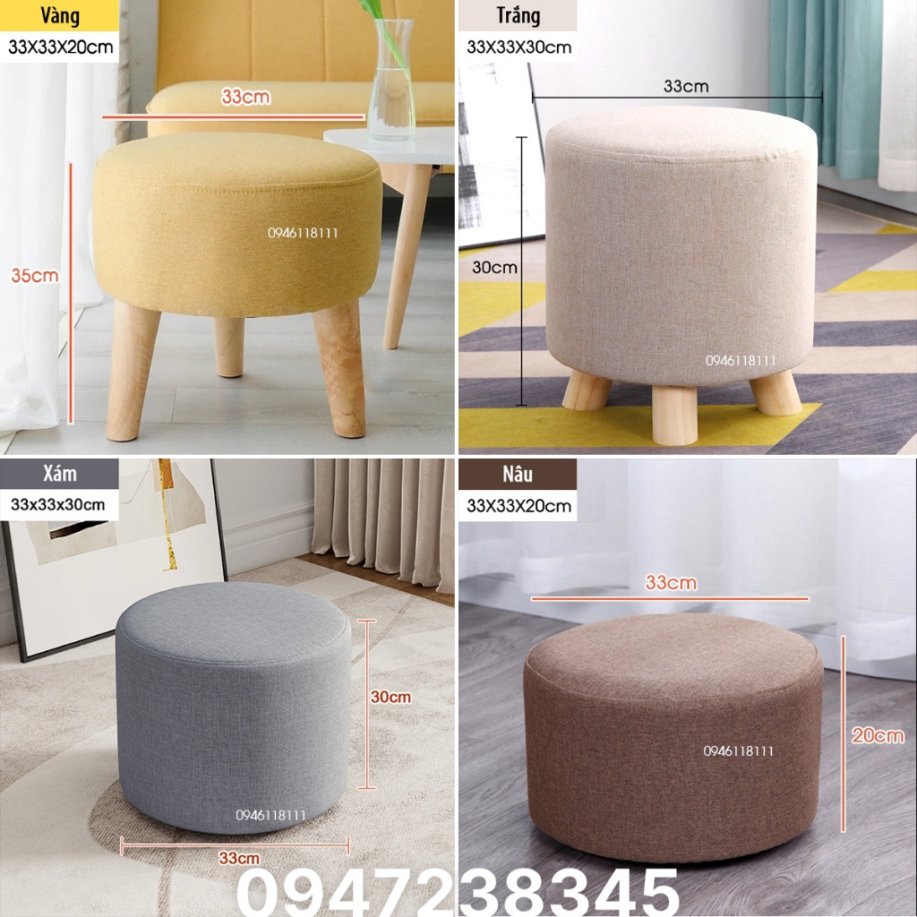 Ghế Đôn Sofa Ghế Bàn Trang Điểm MÀU TRẮNG KEM Cao 20CM - Bọc Mút Dày Dặn - HOÀN TIỀN 100% NẾU KHÁCH KHÔNG HÀI LÒNG