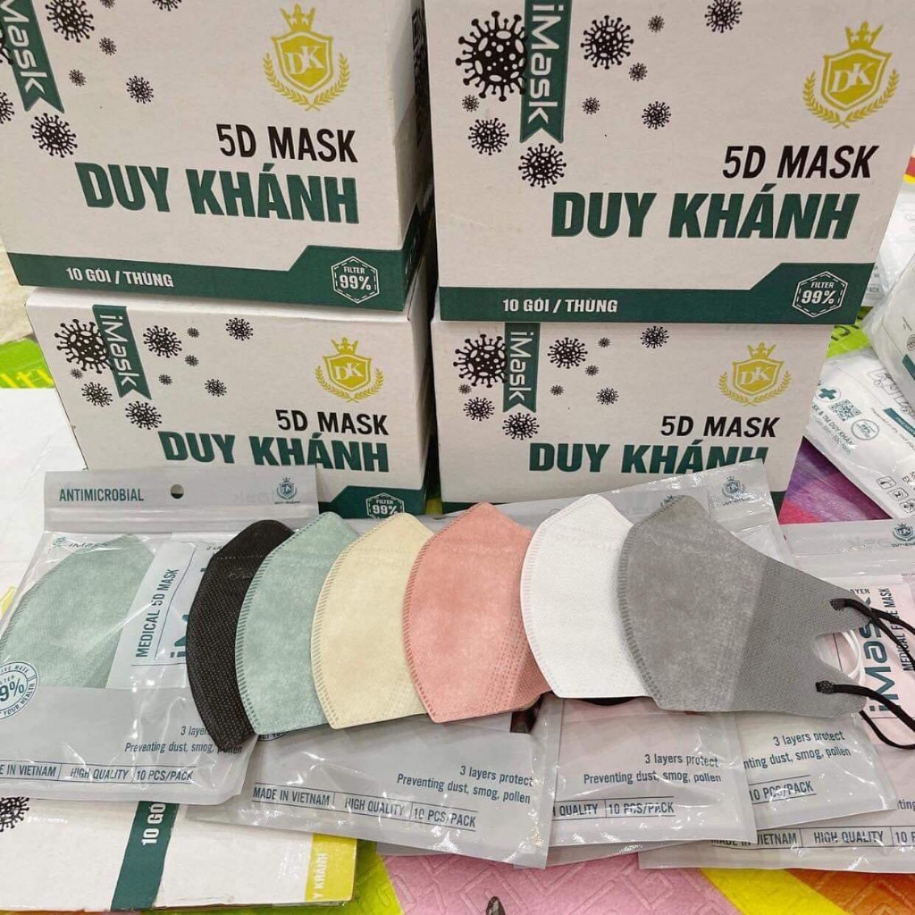 Thùng 100 Cái Khẩu Trang 5D Thái Lan 3 Lớp Kháng Khuẩn Dày Dặn Nhiều Màu
