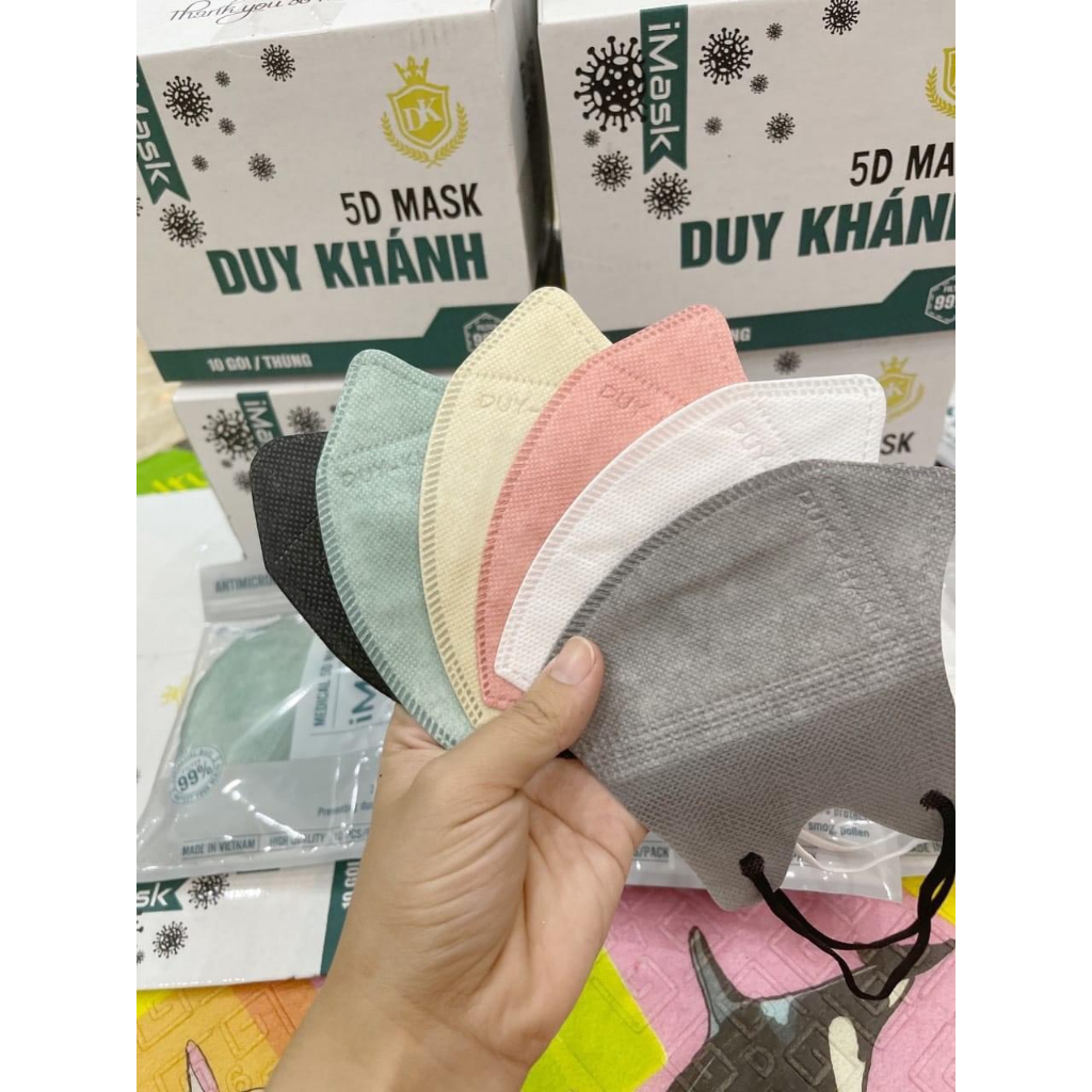 Thùng 100 Cái Khẩu Trang 5D Thái Lan 3 Lớp Kháng Khuẩn Dày Dặn Nhiều Màu