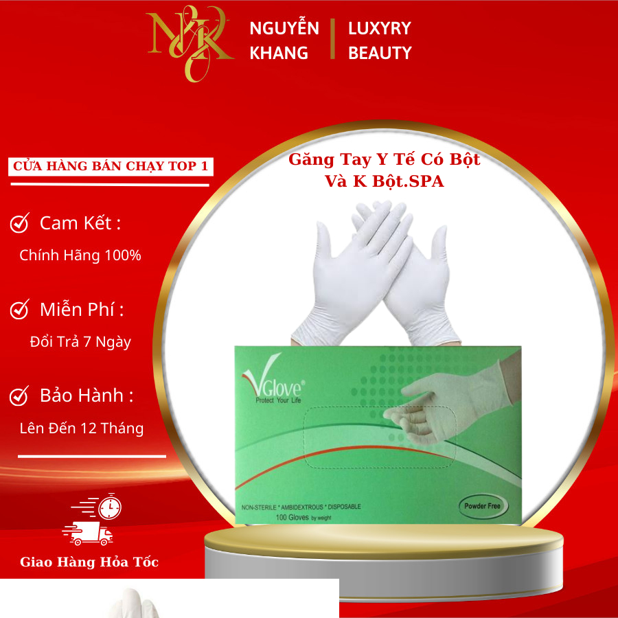 Găng Tay Y Tế Vglove Không Bột Có Bột Latex - Hộp 100 Chiếc