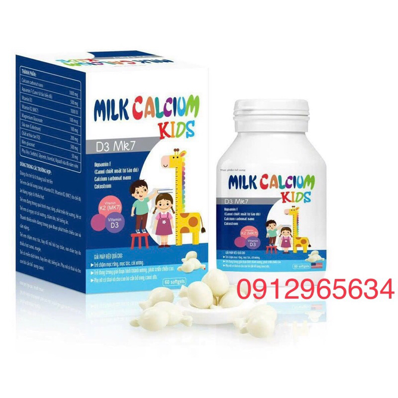 60 Viên kẹo nhai Canxi Milk Calcium Kids D3 MK7 giúp phát triển chiều cao cho xương chắc khoẻ trẻ nhanh mọc răng