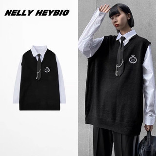 Áo len phối sơ mi 304109 Nelly Heybig gia 2 lớp dáng unisex form rộng 89