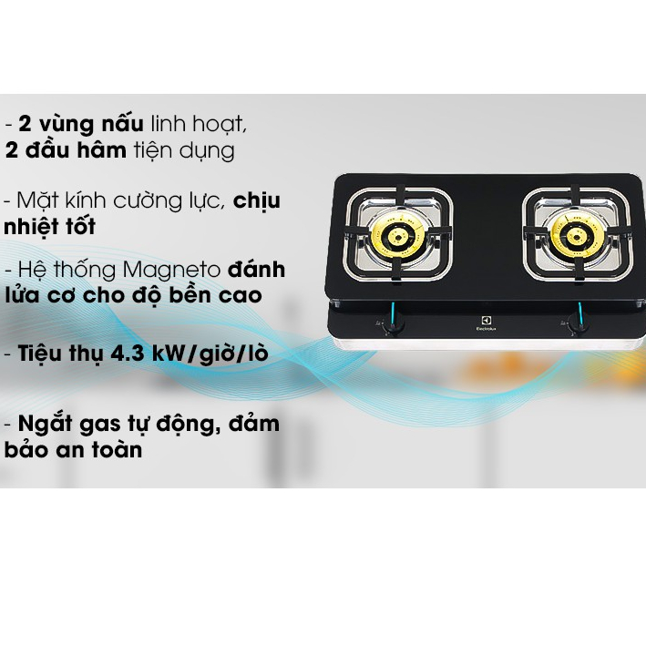 Bếp gas đôi Electrolux ETG729GKTR Hàng trưng bày 99% +Tặng dây gas,ngắt gas tự động BH 12 THÁNG