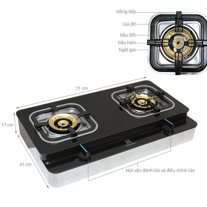 Bếp gas đôi Electrolux ETG729GKTR Hàng trưng bày 99% +Tặng dây gas,ngắt gas tự động BH 12 THÁNG