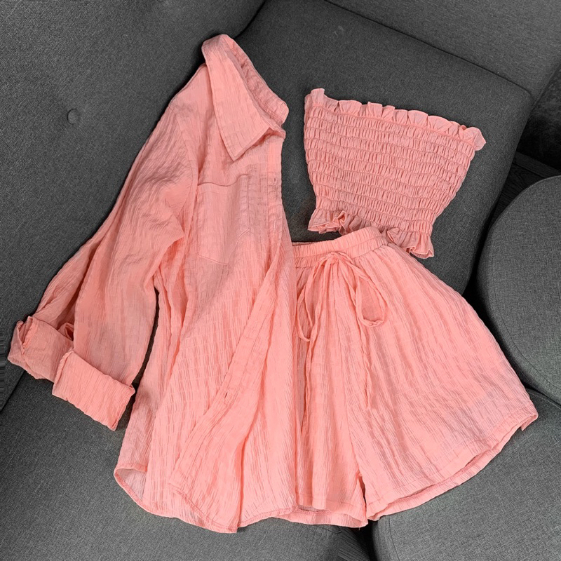 SÉT 3 Món Áo Ống + Quần + Áo sơ mi Hottrend  S271