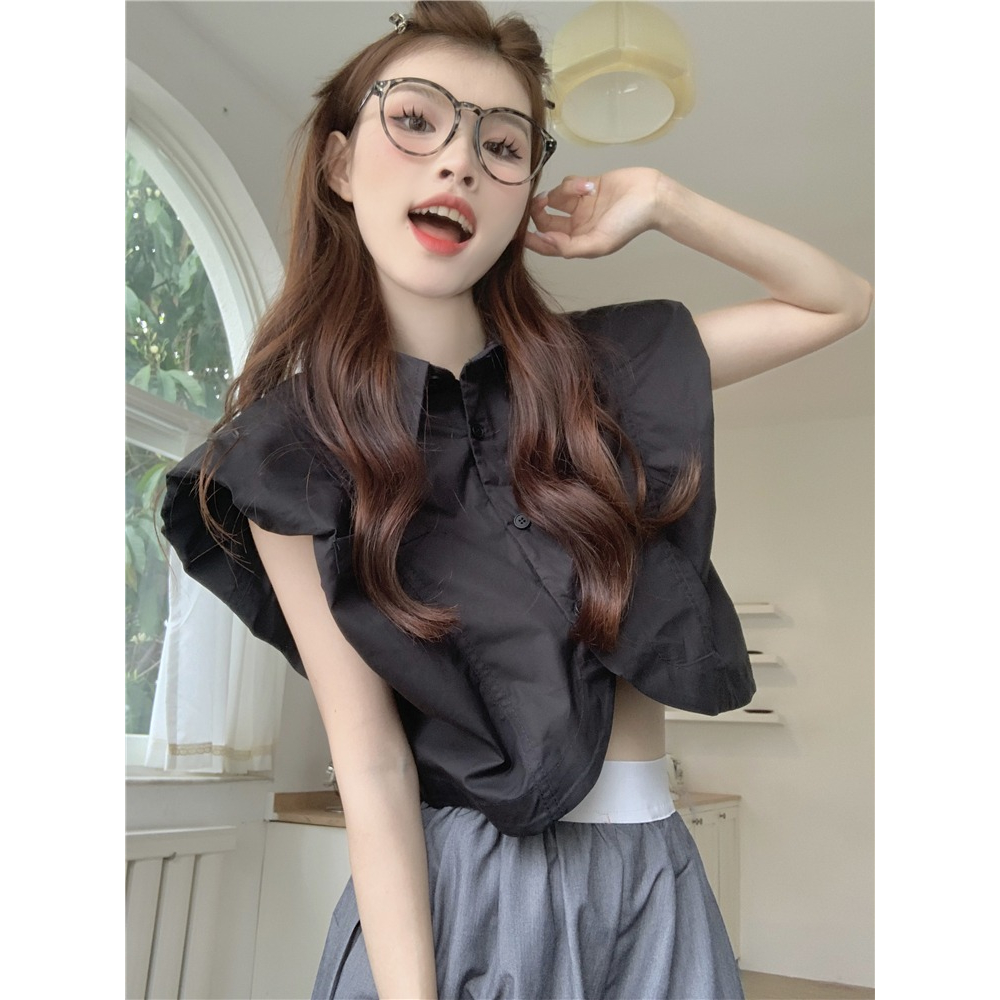 Áo kiểu nữ croptop Cánh dơi Hàn Quốc Áo sơ mi croptop nữ kiểu Sang trọng đẹp Form rộng Thời trang