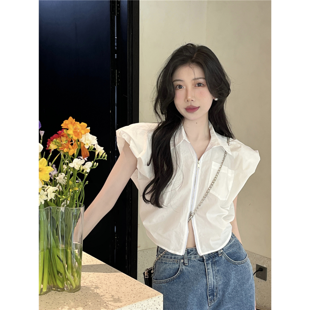 Áo kiểu nữ Thiết kế Cánh dơi Croptop Khóa zip Hàn Quốc Áo nữ kiểu croptop Ulzzang Thời trang