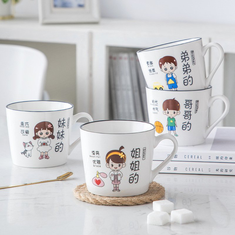 Ly uống nước, ly sứ, tách sứ , cốc uống nước hoạ tiết gia đình siêu dễ thương.