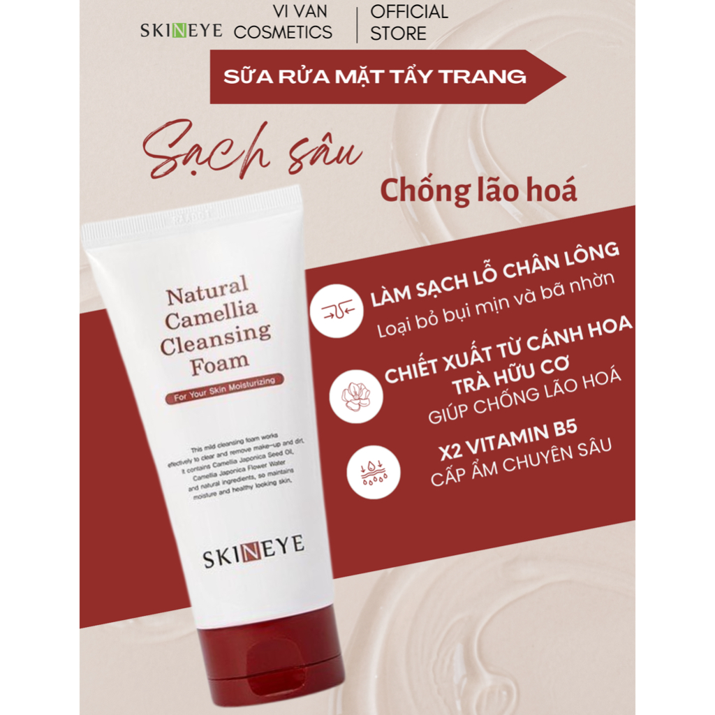 Sữa rửa mặt trắng da tẩy trang chống lão hoá cấp ẩm tốt cho mọi loại da SKINEYE 120ml I Phục hồi da sạch sâu tạo bọt