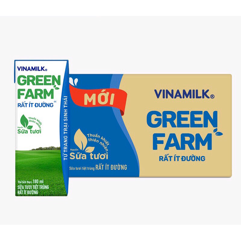 Thùng Sữa tươi Vinamilk Green Farm hộp 180ml rất ít đường, có đường, không đường