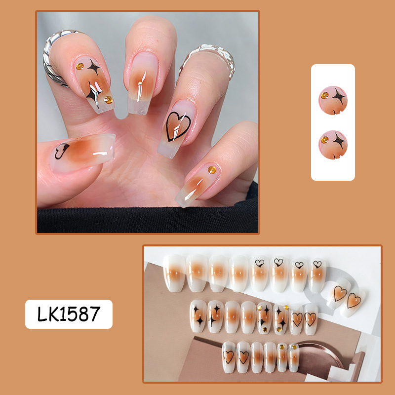 Móng Tay Giả Chinaa Nii Hộp Nail box 24 Móng Họa Tiết Dễ Thương Kèm Phụ Kiện.