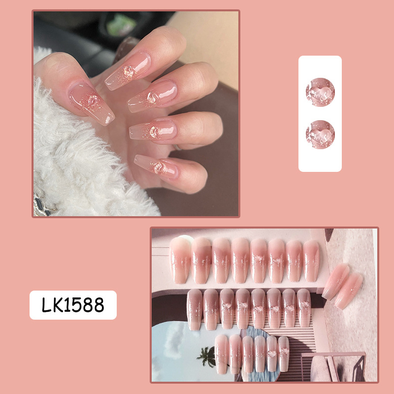 Móng Tay Giả Chinaa Nii Hộp Nail box 24 Móng Họa Tiết Dễ Thương Kèm Phụ Kiện.