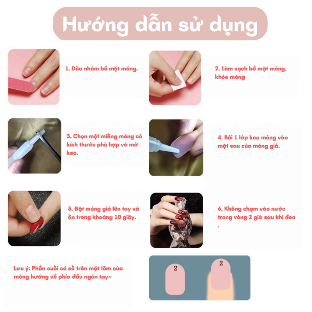 Móng Tay Giả Chinaa Nii Hộp Nail box 24 Móng Họa Tiết Dễ Thương Kèm Phụ Kiện.