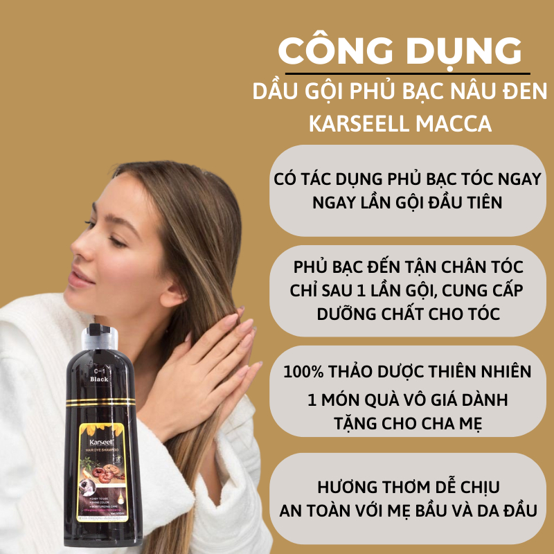 Dầu Gội Phủ Bạc KARSEELL ORGANIC NANO 500ML Nhuộm Đen Nâu Tóc Chỉ Sau 9 Phút | Centella.official