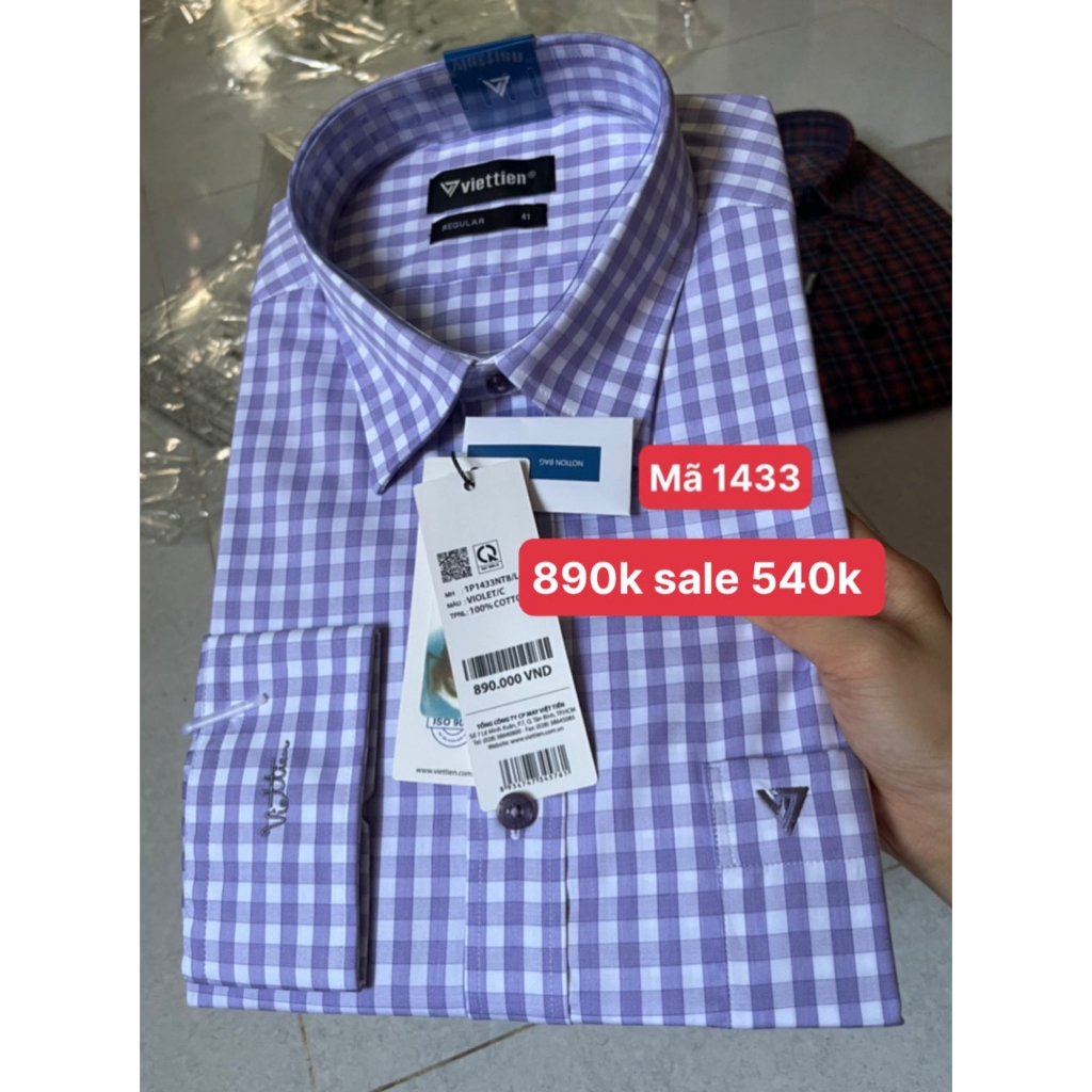 Áo sơ mi Việt Tiến dài tay giá mác 880k sale 540k form regular