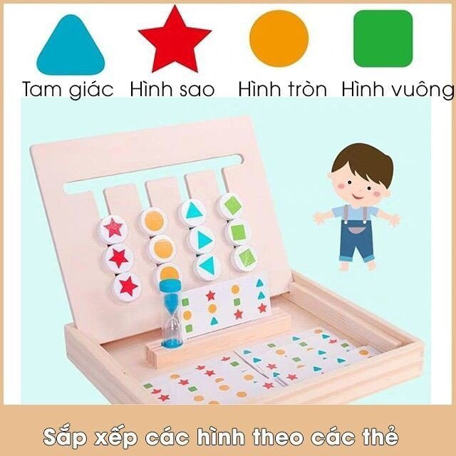 Đồ Chơi gỗ thông minh sắp xếp logic 4 màu và hình khối, phát triển tư duy