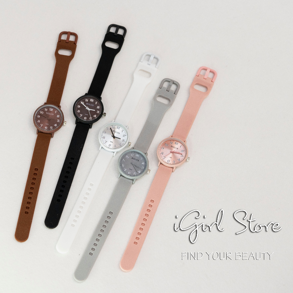 Đồng hồ nữ thời trang Bolun kiểu dáng mặt bóng, đồng hồ đeo tay dây cao su silicon, phong cách Ulzzang iGirl Store