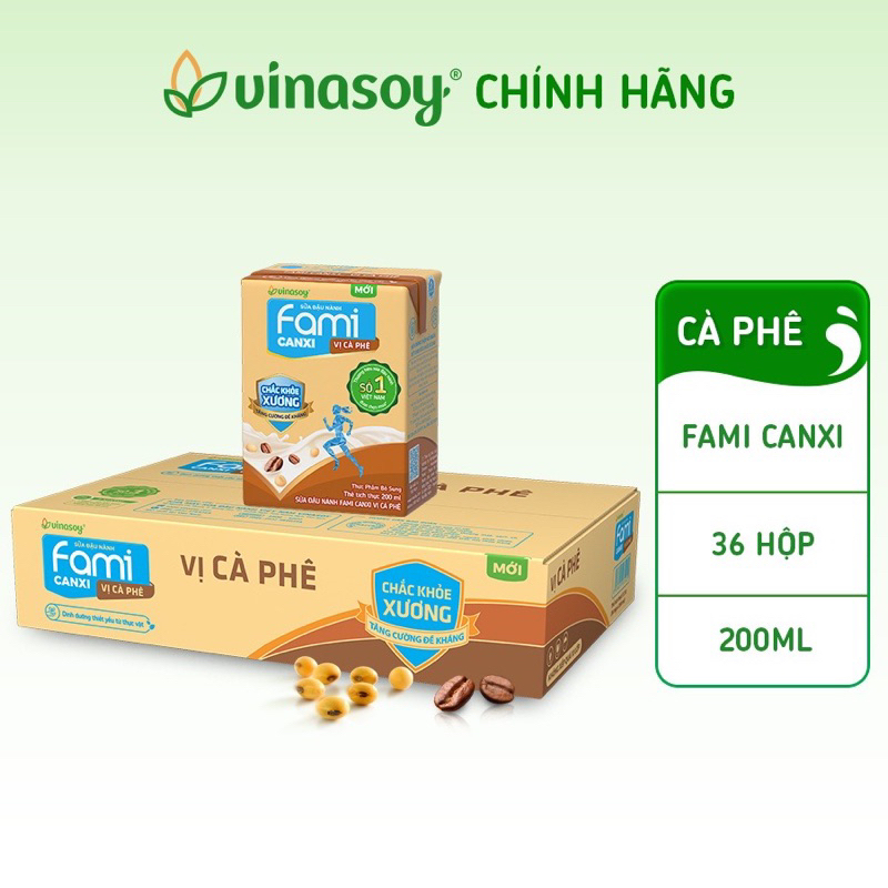Thùng sữa đậu nành Fami Canxi Cà Phê (36 hộp x 200ml)