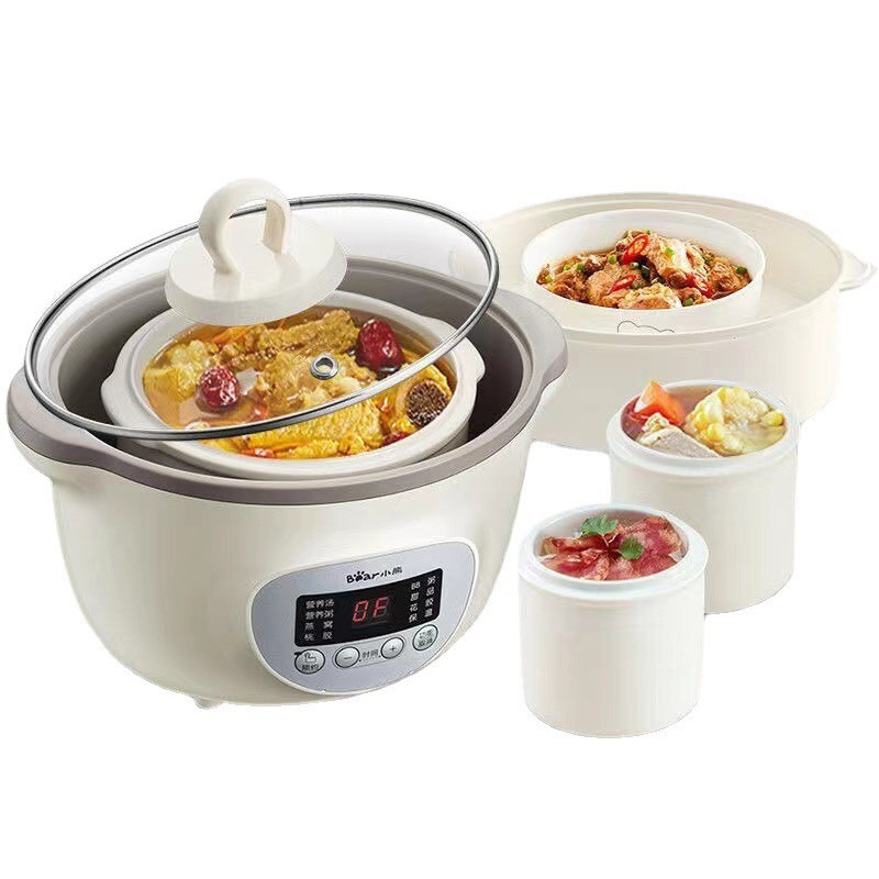 Nồi Nấu Chậm BEAR mã DDZ-D16J3 1,6L ninh hầm cách thuỷ kèm vỉ hấp và 3 thố sứ chính hãng BH 12 tháng
