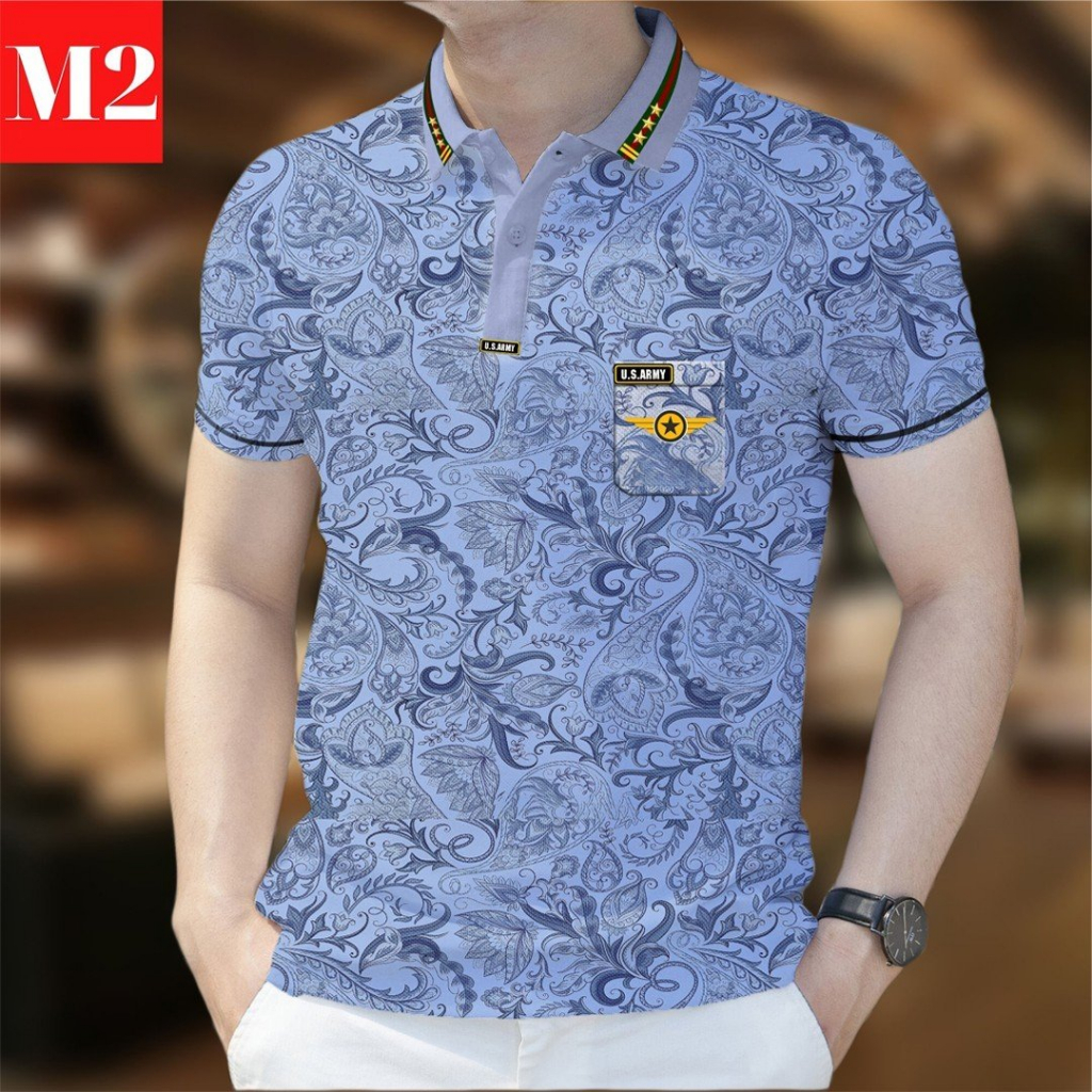 Mẫu 4 , Áo PoLo Họa Tiết Hoa Văn Tay Ngắn In Hình Phong Cách Âu Mỹ , Chất Liệu Vải Mát , Thời Trang Mùa Hè Dành Cho Nam