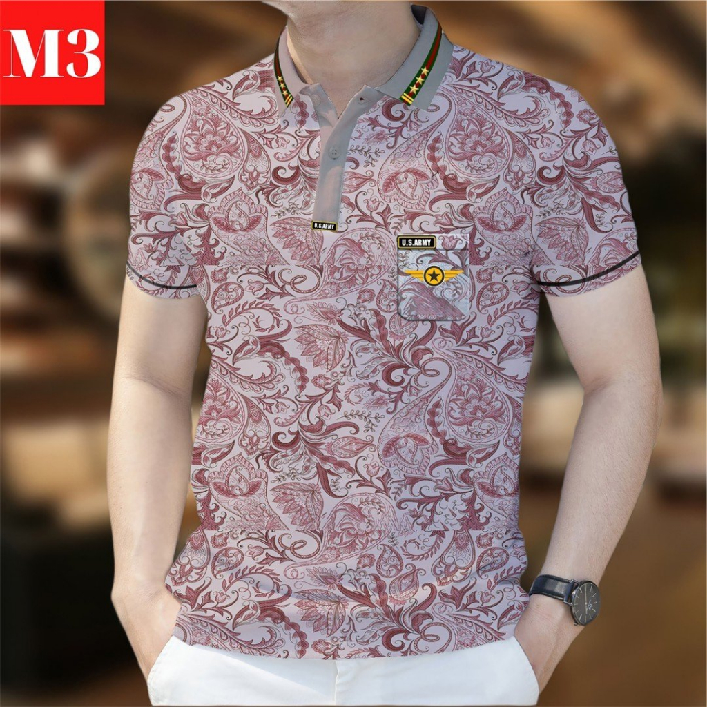 Mẫu 4 , Áo PoLo Họa Tiết Hoa Văn Tay Ngắn In Hình Phong Cách Âu Mỹ , Chất Liệu Vải Mát , Thời Trang Mùa Hè Dành Cho Nam