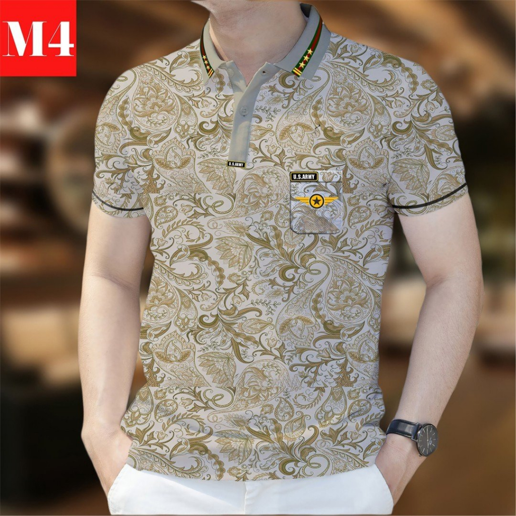 Mẫu 4 , Áo PoLo Họa Tiết Hoa Văn Tay Ngắn In Hình Phong Cách Âu Mỹ , Chất Liệu Vải Mát , Thời Trang Mùa Hè Dành Cho Nam