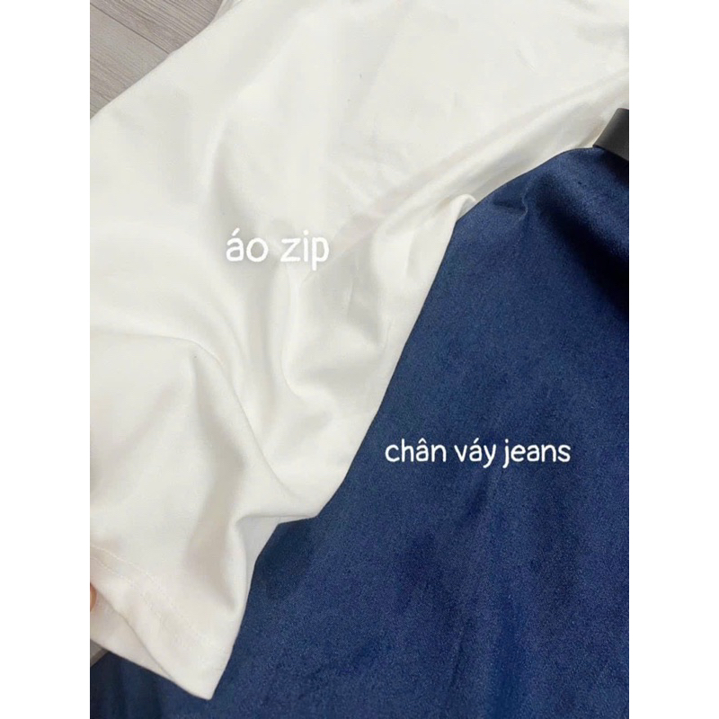 Sét áo pull trắng mix Cv midi màu xanh kèm belt-cạp khóa