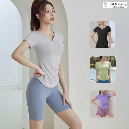 Áo tập gym yoga nữ có tay, áo thể thao nữ, áo thun tập thể dục co giãn thoáng khí hàng Quảng Châu loại 1 ATN03